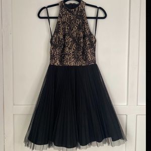 Black High Neck Tulle Dress with Lace Top